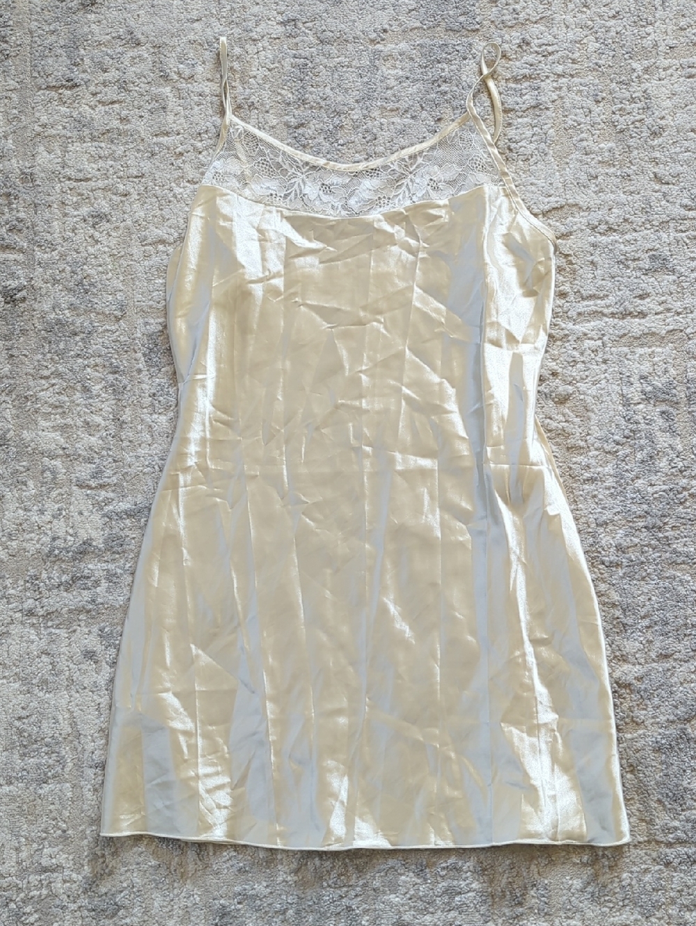 Shein Lace Yoke Satin Slip Chemise in Ivory Size Medium